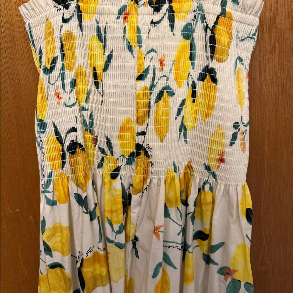 H&M Lemon Print Smocked Sundress White Yellow Sleeveless S Bonus earrings NWT - Picture 6 of 16